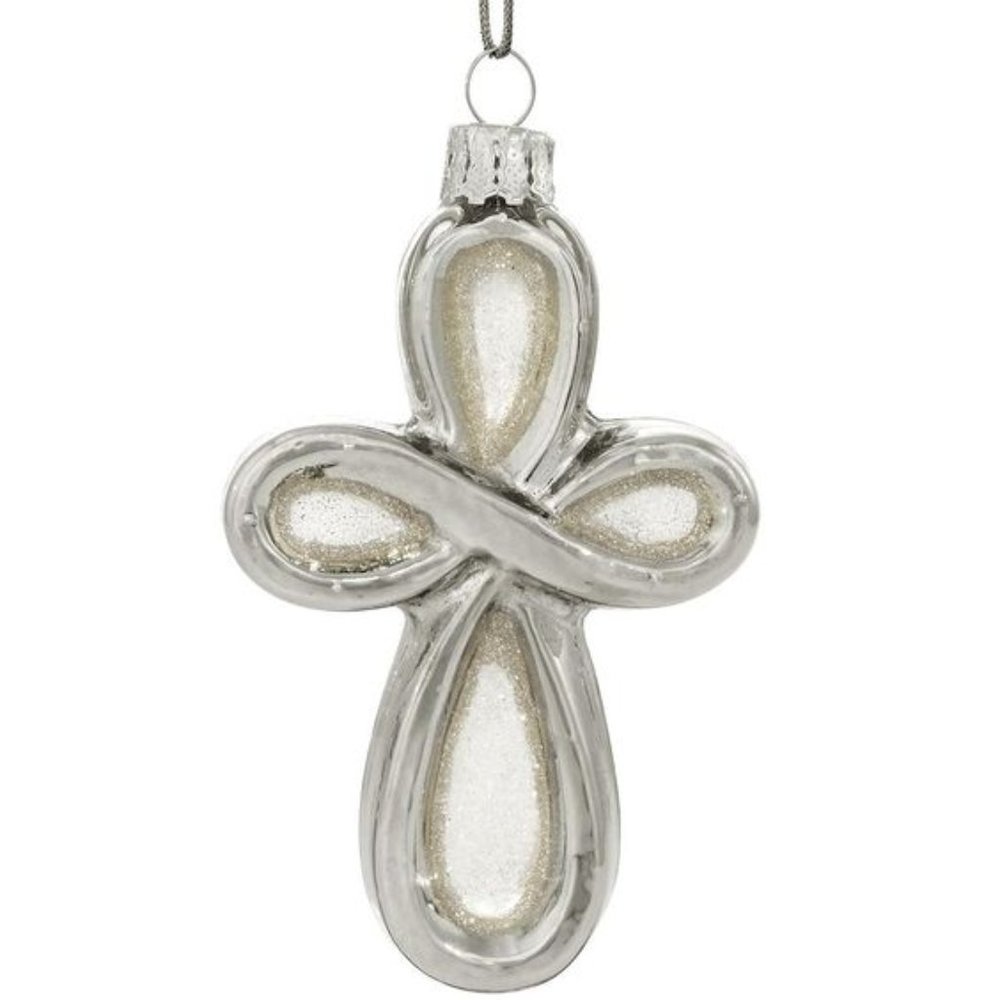 NWT Bronners Silver Infinity Cross Hanging Ornament-glass-4" x 2 1/2"x 1"-Christ